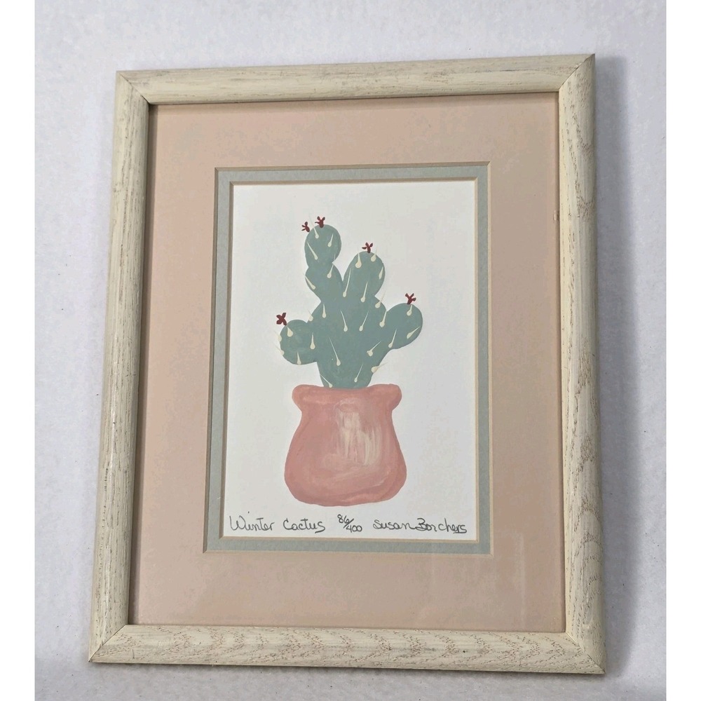 Vintage Framed Cactus Painting "Winter Cactus" by Susan Borchers Limited Edition